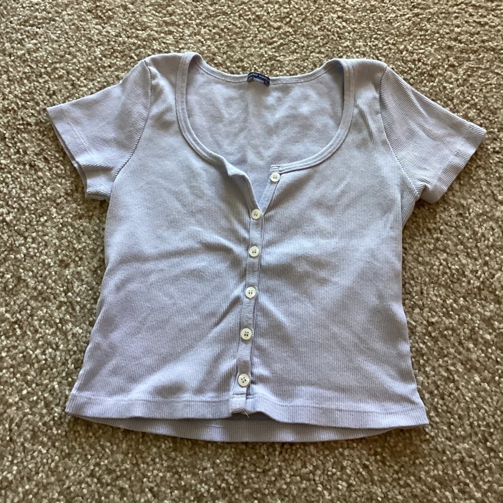Brandy Melville Button Up Crop Top Light Blue